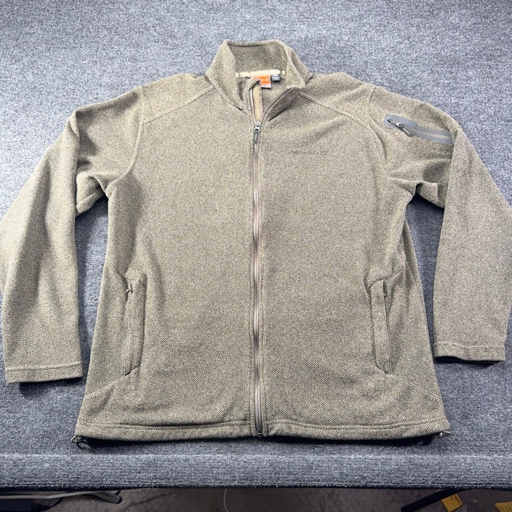 Merrell Mens Full Zip Fleece Jacket Olive Green Textured Knit Mock Neck Large